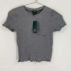 Wild Fable Juniors’ Crew Neck Short Sleeve Ribbed Knit Gray Cropped Top size S